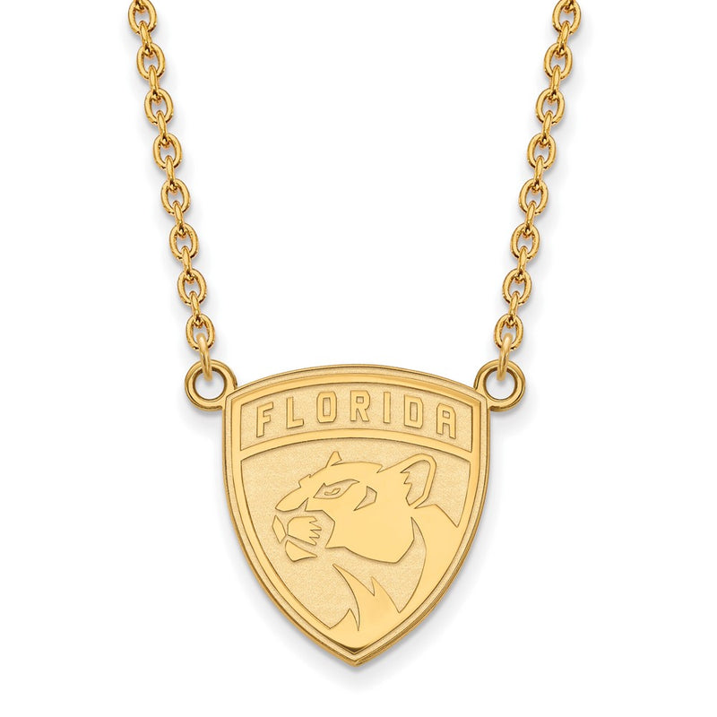 Gold Plated Sterling Silver Nhl Logoart Florida Panthers Large Pendant 18 Inch Necklace