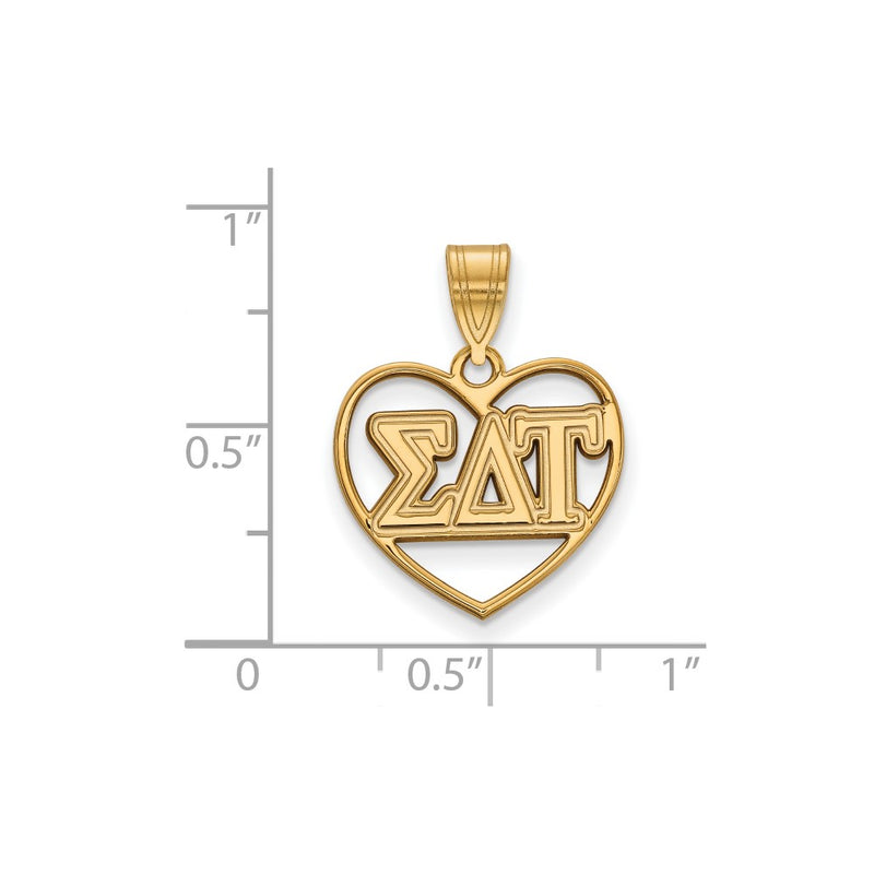 Gold Plated Sterling Silver Logoart Sigma Delta Tau Sorority Greek Letters Heart Pendant