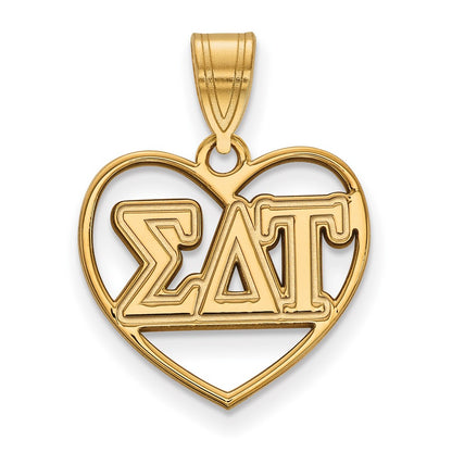 Gold Plated Sterling Silver Logoart Sigma Delta Tau Sorority Greek Letters Heart Pendant