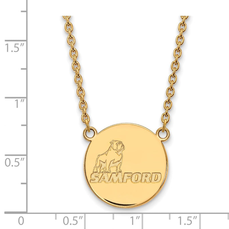 Gold Plated Sterling Silver Logoart Samford University Large Disc Pendant 18 Inch Necklace