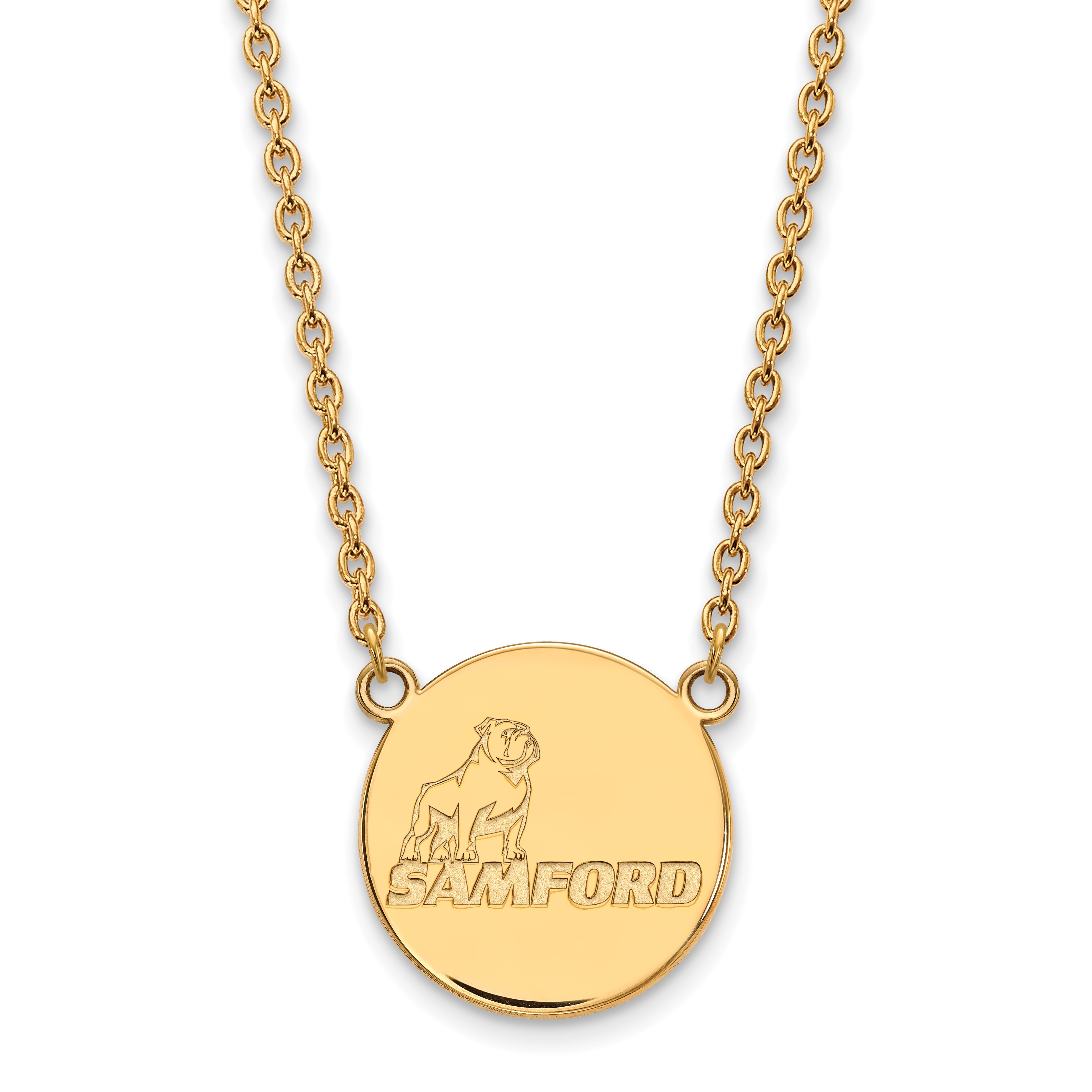 10K Yellow Gold Logoart Samford University Large Disc Pendant 18 Inch Necklace