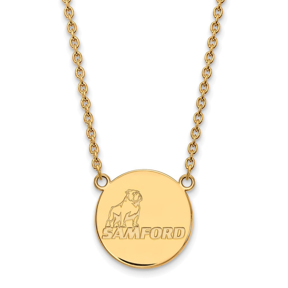 Gold Plated Sterling Silver Logoart Samford University Large Disc Pendant 18 Inch Necklace