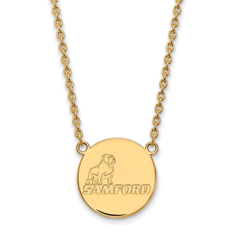 Gold Plated Sterling Silver Logoart Samford University Large Disc Pendant 18 Inch Necklace