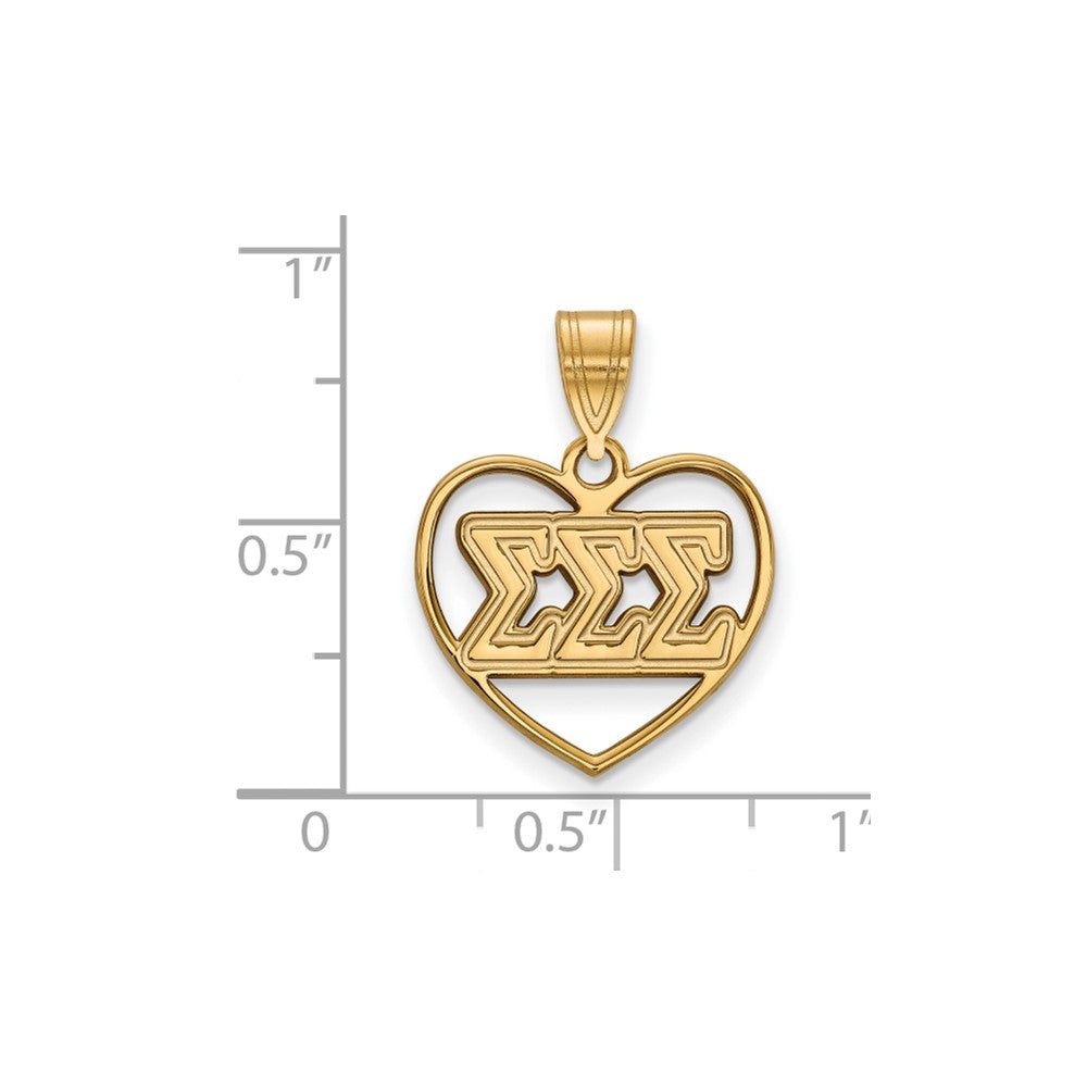 Gold Plated Sterling Silver Logoart Sigma Sorority Greek Letters Heart Pendant