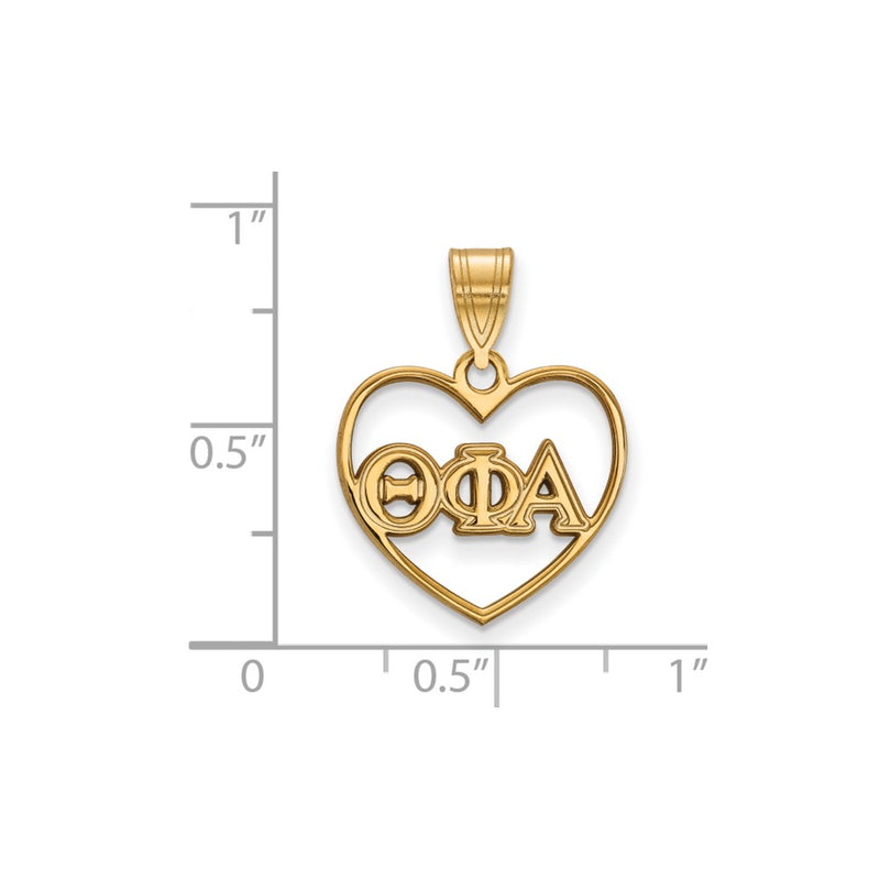Gold Plated Sterling Silver Logoart Theta Phi Alpha Sorority Greek Letters Heart Pendant