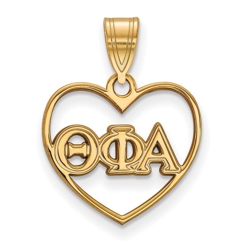 Gold Plated Sterling Silver Logoart Theta Phi Alpha Sorority Greek Letters Heart Pendant