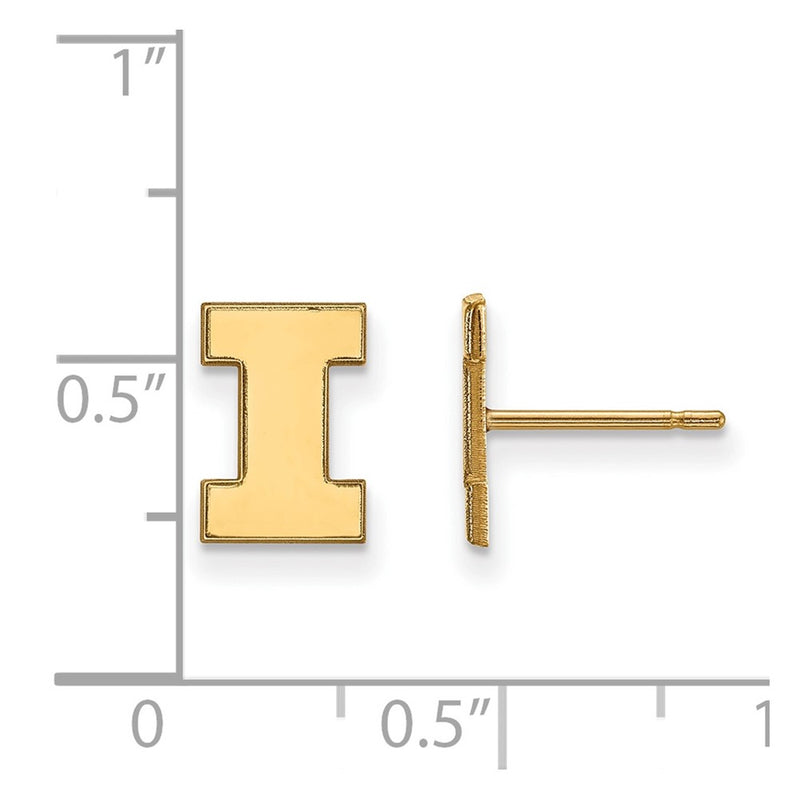 Gold Plated Sterling Silver Logoart University Of Illinois Letter I Extra Small Post Earrings