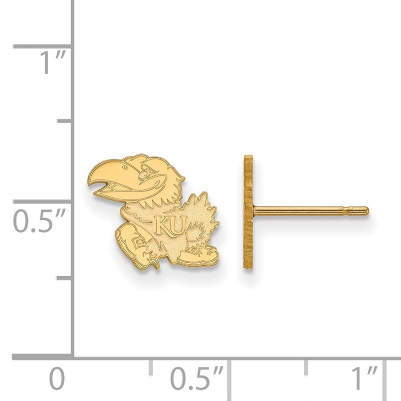 Gold Plated Sterling Silver Logoart University Of Kansas Jayhawk Extra Small Post Earrings