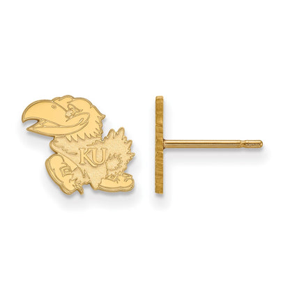 Gold Plated Sterling Silver Logoart University Of Kansas Jayhawk Extra Small Post Earrings