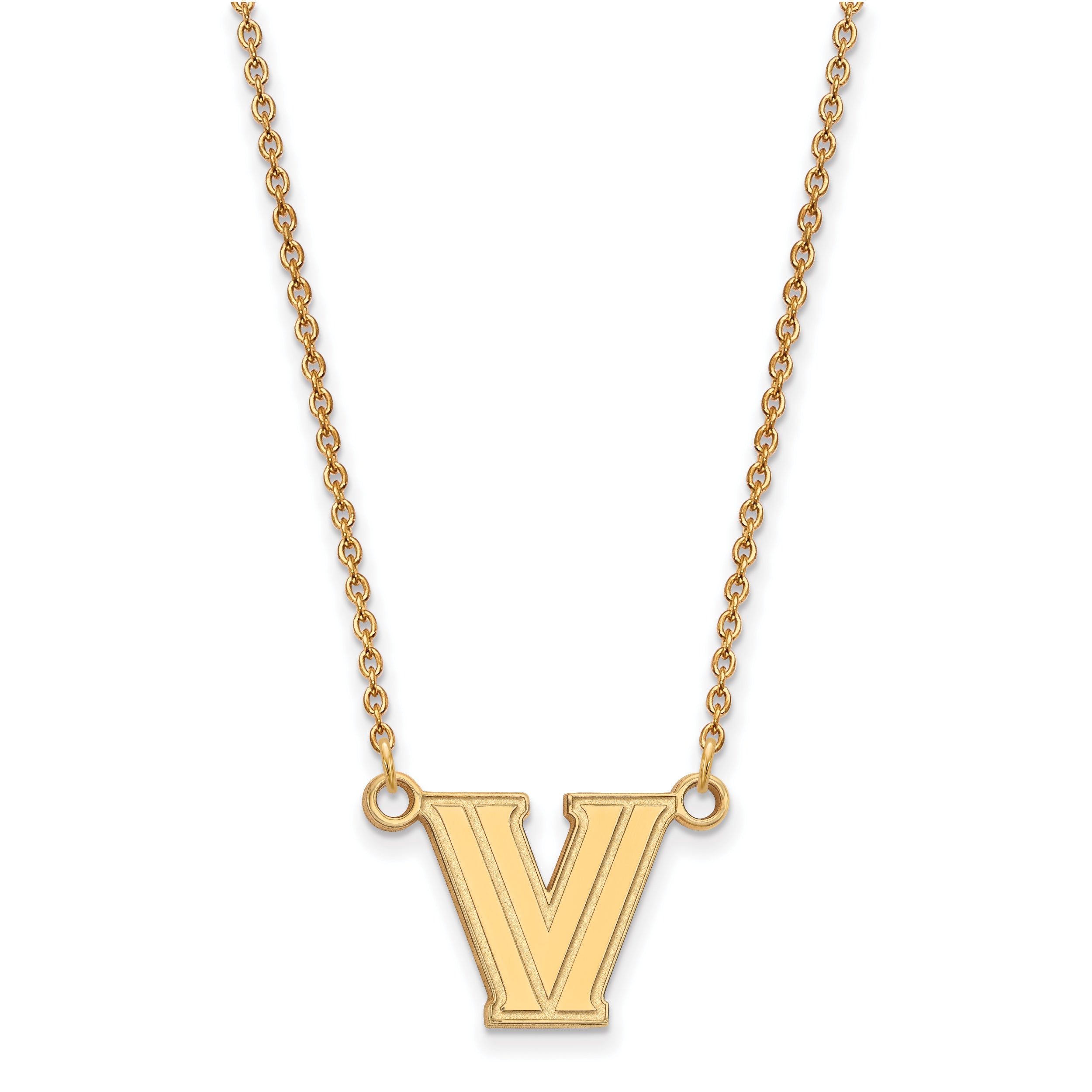 10K Yellow Gold Logoart Villanova University Letter V Small Pendant 18 Inch Necklace