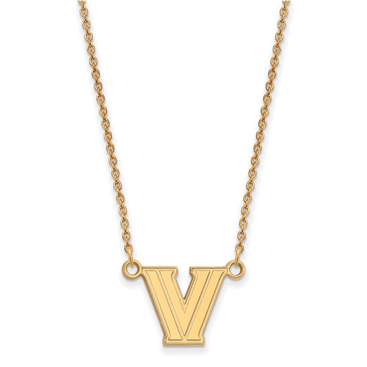 10K Yellow Gold Logoart Villanova University Letter V Small Pendant 18 Inch Necklace