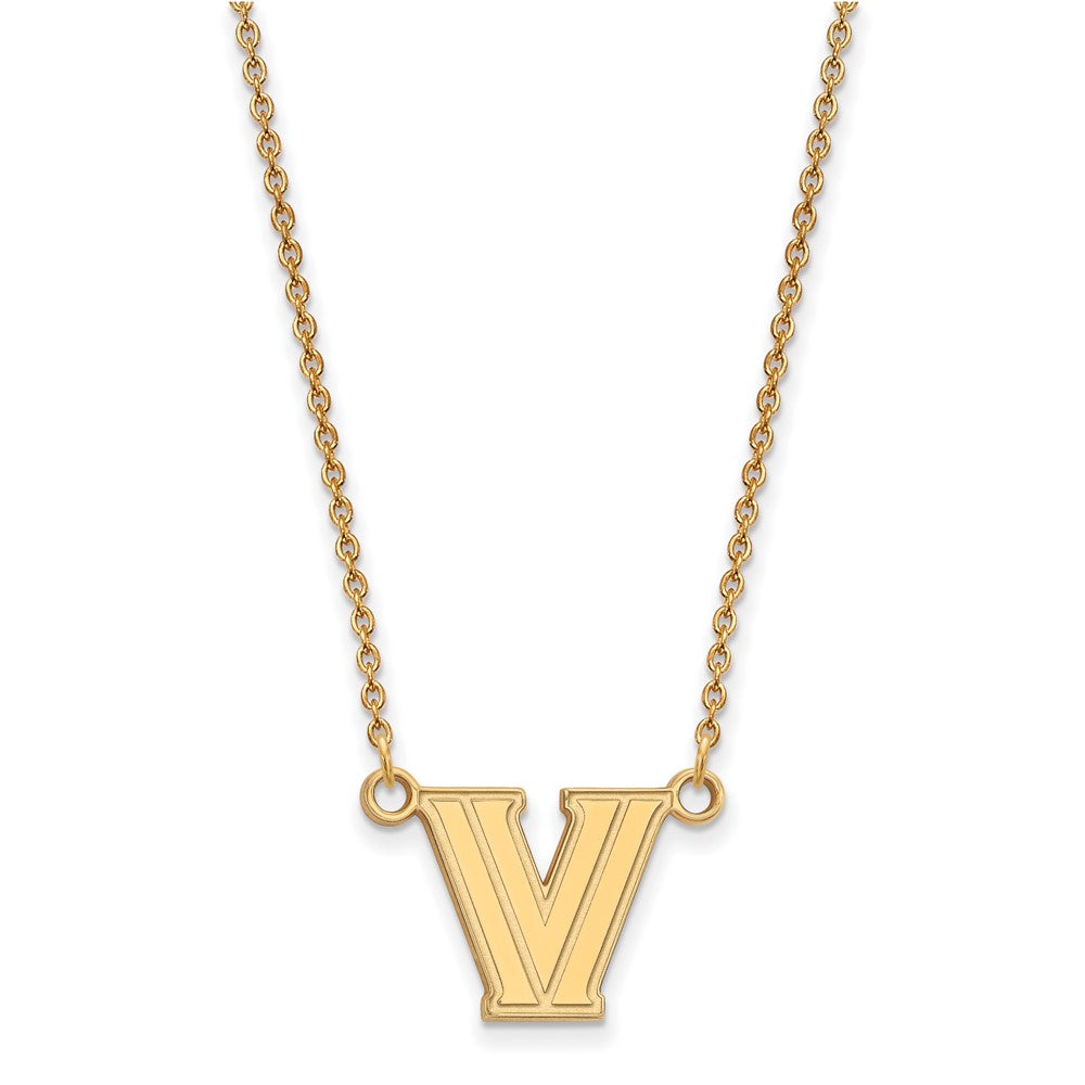 Gold Plated Sterling Silver Logoart Villanova University Letter V Small Pendant 18 Inch Necklace