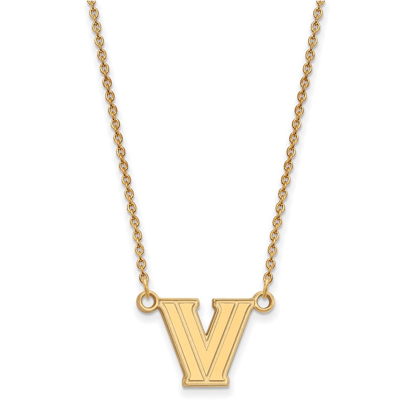 Gold Plated Sterling Silver Logoart Villanova University Letter V Small Pendant 18 Inch Necklace