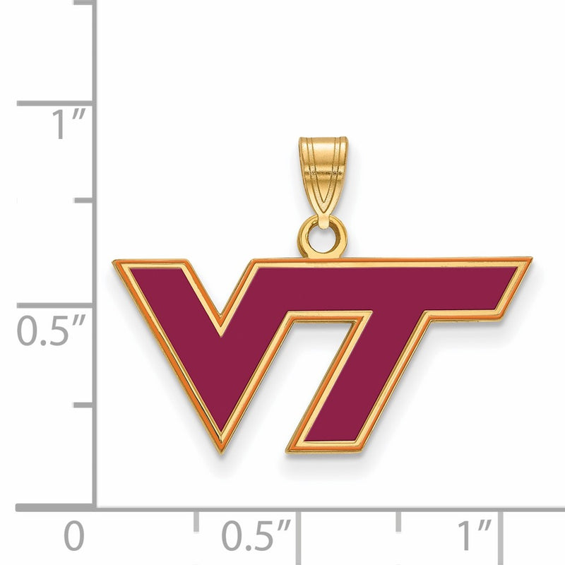 Gold Plated Sterling Silver Logoart Virginia Tech V T Medium Enameled Pendant