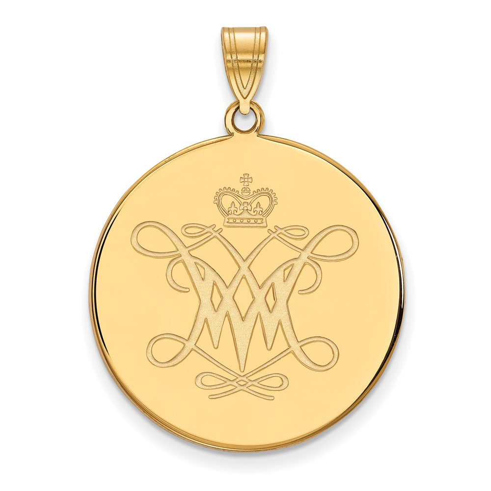 Gold Plated Sterling Silver Logoart College Of William And Mary Extra Large Disc Pendant
