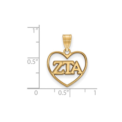 Gold Plated Sterling Silver Logoart Zeta Tau Alpha Sorority Greek Letters Heart Pendant