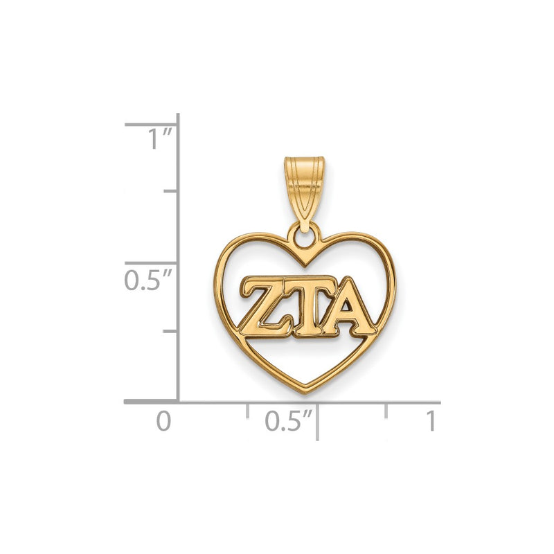 Gold Plated Sterling Silver Logoart Zeta Tau Alpha Sorority Greek Letters Heart Pendant
