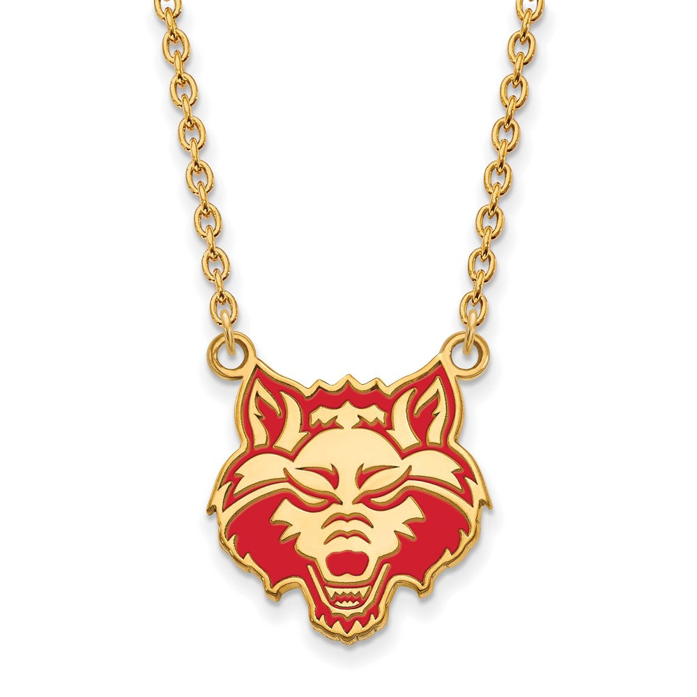 Gold Plated Sterling Silver Logoart Arkansas State University Wolf Enameled Large Pendant 18 Inch Necklace