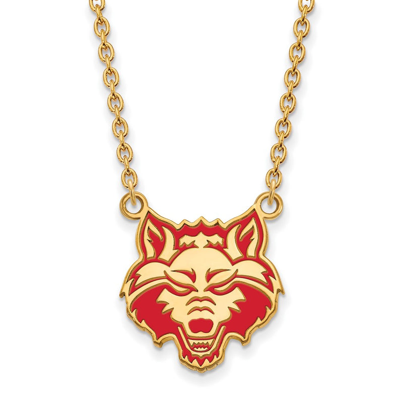 Gold Plated Sterling Silver Logoart Arkansas State University Wolf Enameled Large Pendant 18 Inch Necklace