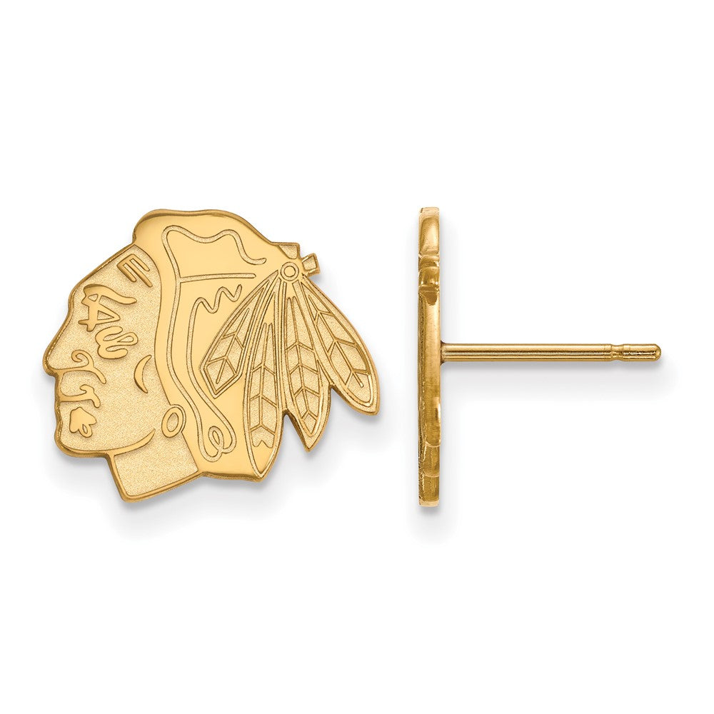 Gold Plated Sterling Silver Nhl Logoart Chicago Blackhawks Small Post Earrings