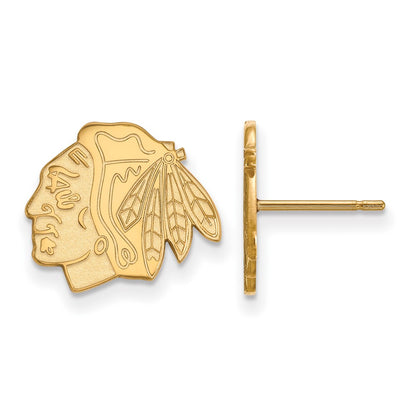 Gold Plated Sterling Silver Nhl Logoart Chicago Blackhawks Small Post Earrings