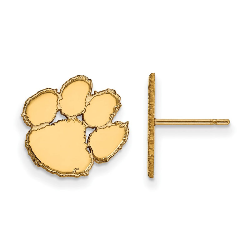 Gold Plated Sterling Silver Logoart Clemson University Tiger Paw Small Post Earrings