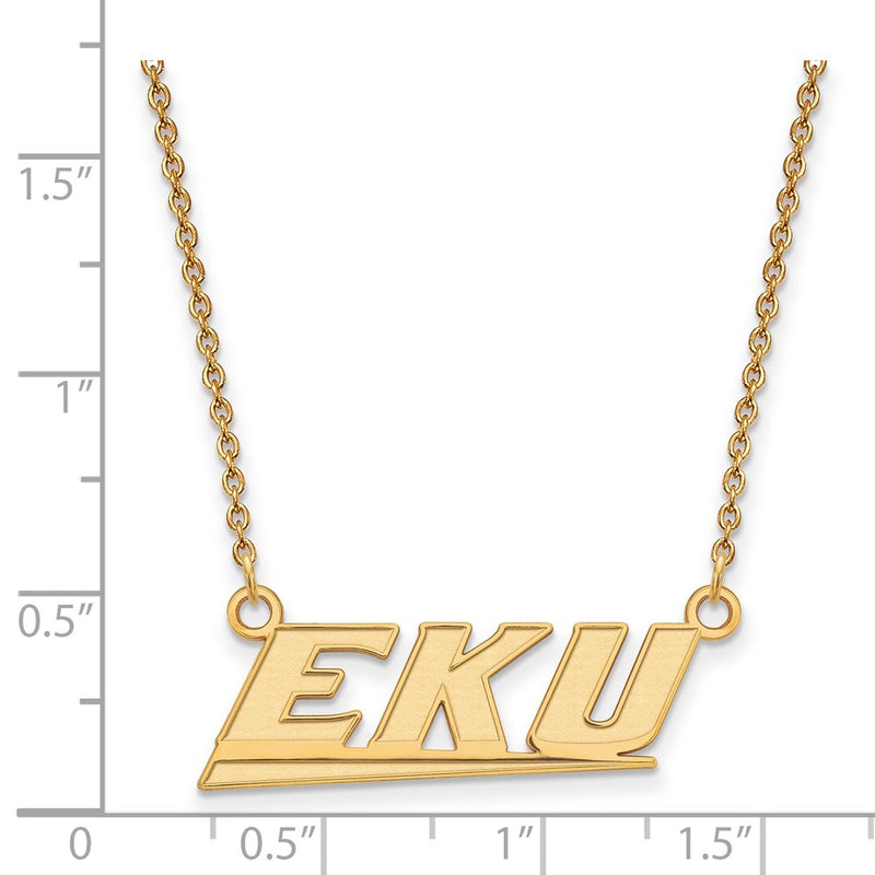 Gold Plated Sterling Silver Logoart Eastern Kentucky University E K U Small Pendant 18 Inch Necklace