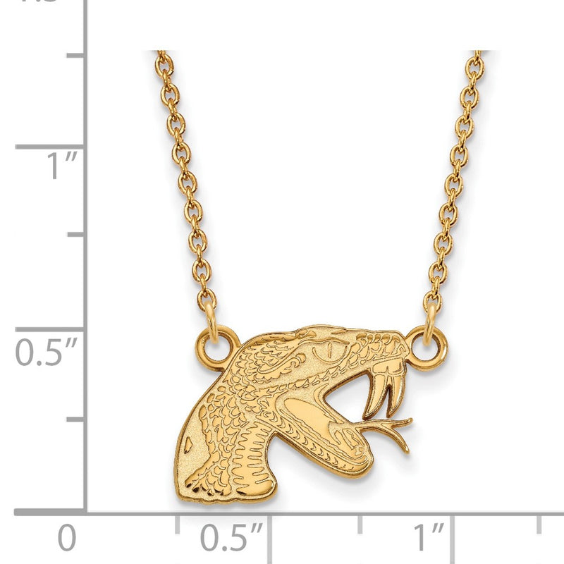 Gold Plated Sterling Silver Logoart Florida A And M University Rattler Small Pendant 18 Inch Necklace