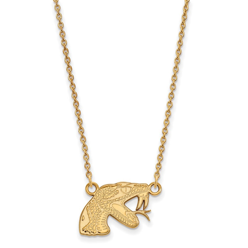 Gold Plated Sterling Silver Logoart Florida A And M University Rattler Small Pendant 18 Inch Necklace