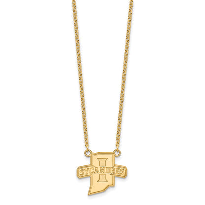 14K Yellow Gold Logoart Indiana State University Sycamores Large Pendant 18 Inch Necklace