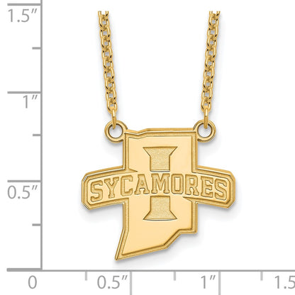 Gold Plated Sterling Silver Logoart Indiana State University Sycamores Large Pendant 18 Inch Necklace