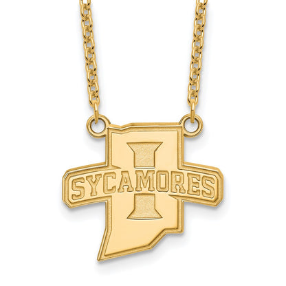 Gold Plated Sterling Silver Logoart Indiana State University Sycamores Large Pendant 18 Inch Necklace