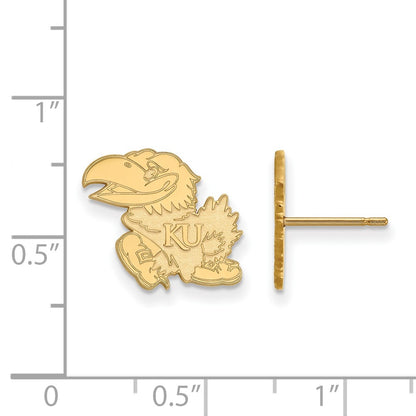 14K Yellow Gold Logoart University Of Kansas Jayhawk Small Post Earrings