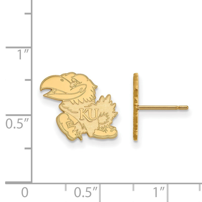 Gold Plated Sterling Silver Logoart University Of Kansas Jayhawk Small Post Earrings