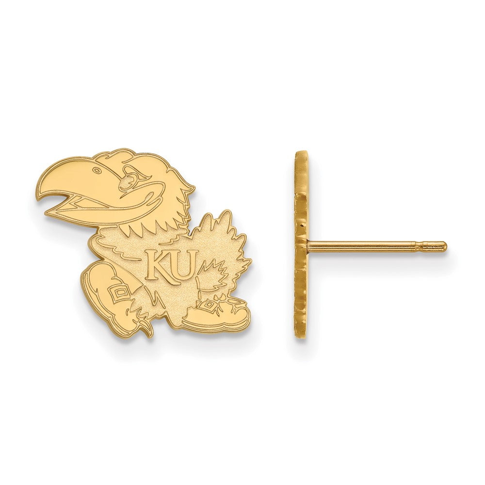 14K Yellow Gold Logoart University Of Kansas Jayhawk Small Post Earrings