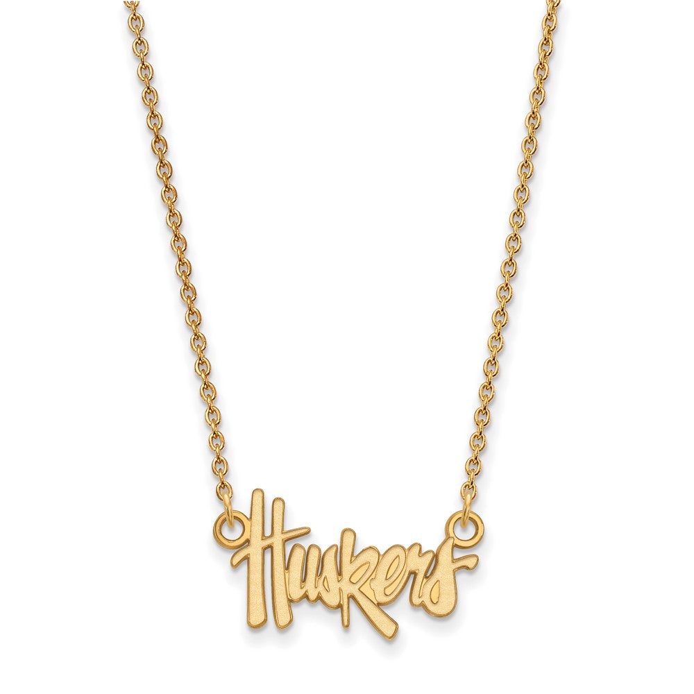Gold Plated Sterling Silver Logoart University Of Nebraska Huskers Script Small Pendant 18 Inch Necklace