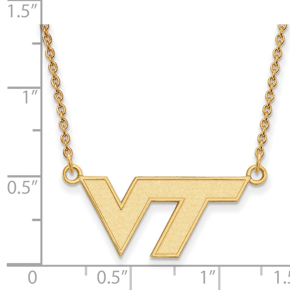 14K Yellow Gold Logoart Virginia Tech V T Small Pendant 18 Inch Necklace
