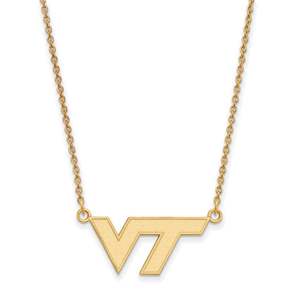 14K Yellow Gold Logoart Virginia Tech V T Small Pendant 18 Inch Necklace