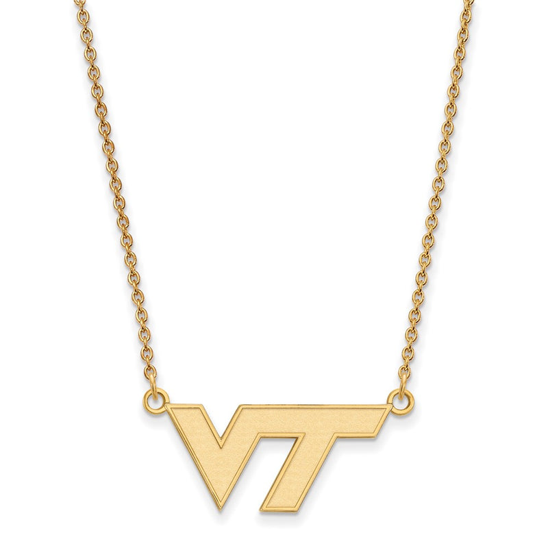 14K Yellow Gold Logoart Virginia Tech V T Small Pendant 18 Inch Necklace