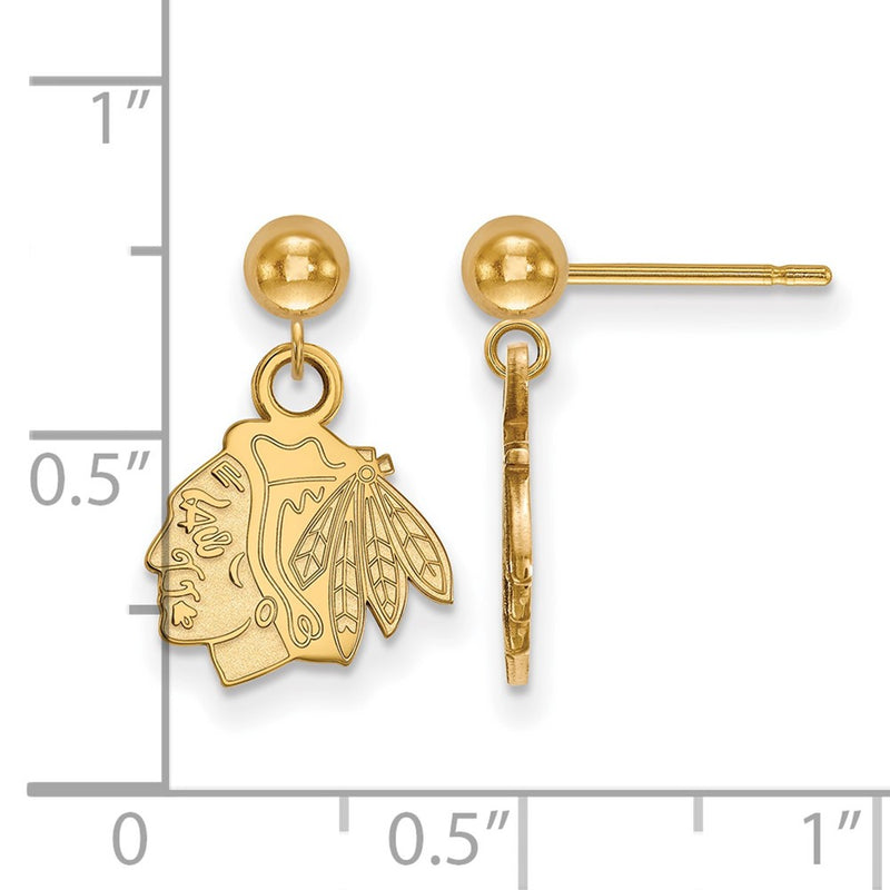 14K Yellow Gold Nhl Logoart Chicago Blackhawks Dangle Post Earrings