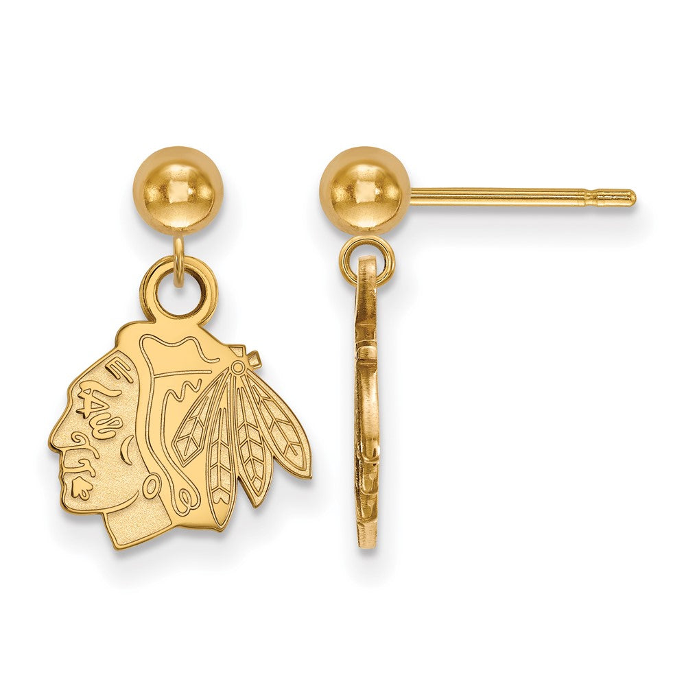 Gold Plated Sterling Silver Nhl Logoart Chicago Blackhawks Dangle Post Earrings