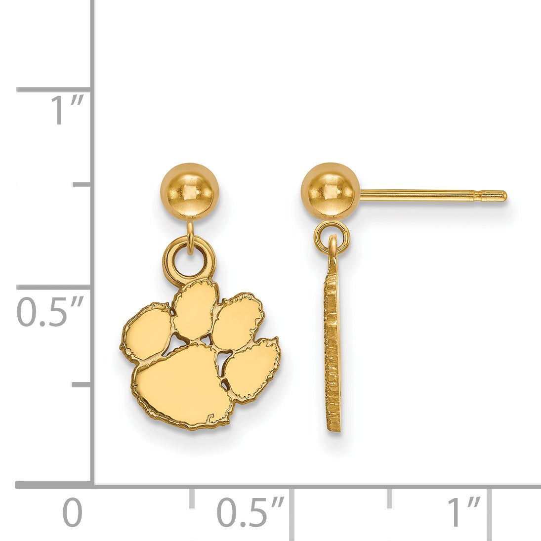 Gold Plated Sterling Silver Logoart Clemson University Tiger Paw Dangle Ball Post Earrings