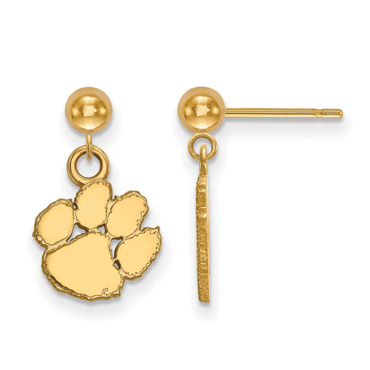 Gold Plated Sterling Silver Logoart Clemson University Tiger Paw Dangle Ball Post Earrings