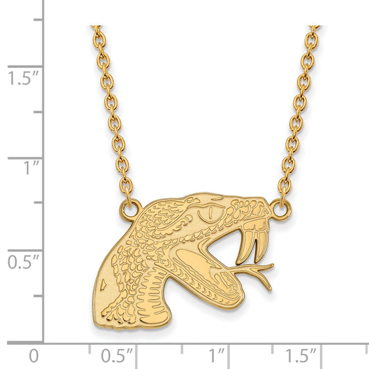 10K Yellow Gold Logoart Florida A And M University Rattler Large Pendant 18 Inch Necklace
