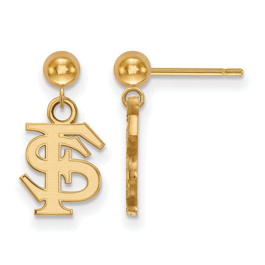 Gold Plated Sterling Silver Logoart Florida State University F S Dangle Ball Post Earrings