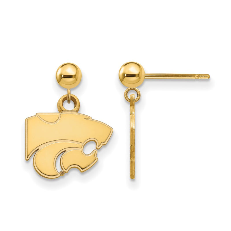Gold Plated Sterling Silver Logoart Kansas State University Wildcat Dangle Ball Post Earrings