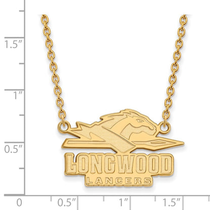 Gold Plated Sterling Silver Logoart Longwood University Lancers Large Pendant 18 Inch Necklace