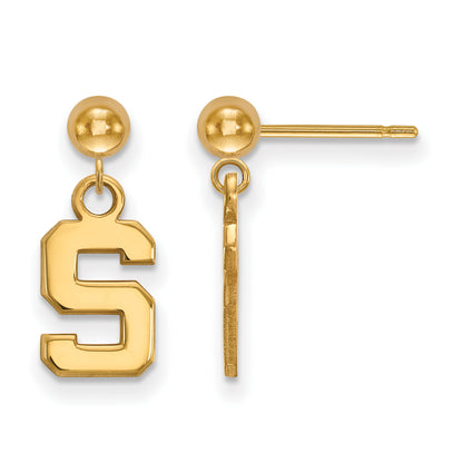 14K Yellow Gold Logoart Michigan State University Letter S Dangle Ball Post Earrings