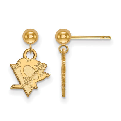 Gold Plated Sterling Silver Nhl Logoart Pittsburgh Penguins Dangle Post Earrings