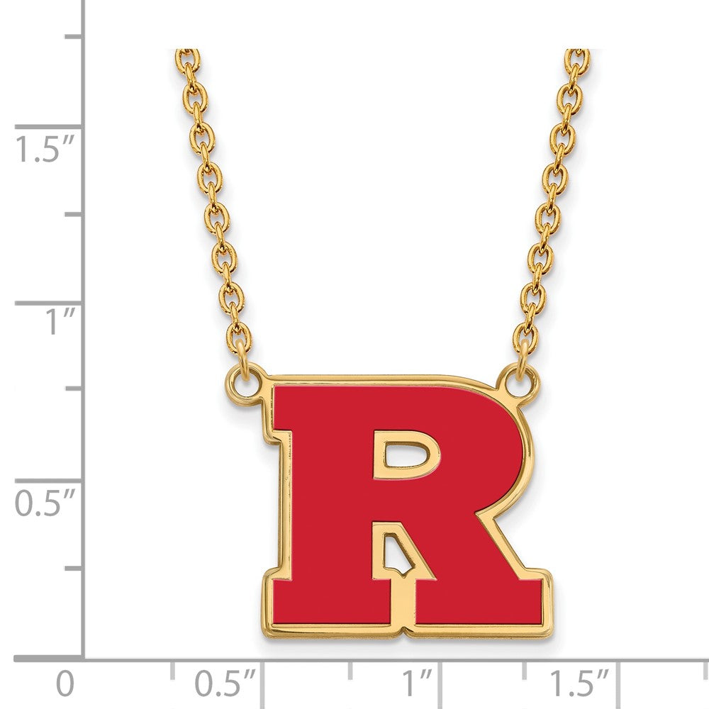 Gold Plated Sterling Silver Logoart Rutgers University Letter R Large Enameled Pendant 18 Inch Necklace